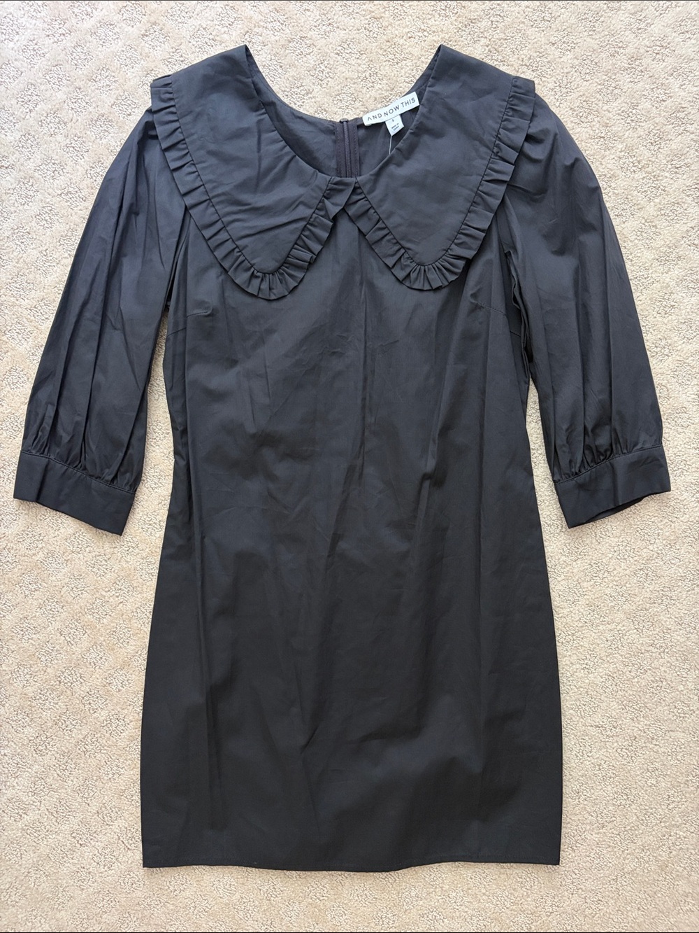 & Other Stories Black Long-Sleeve Ruffle Collar Dress